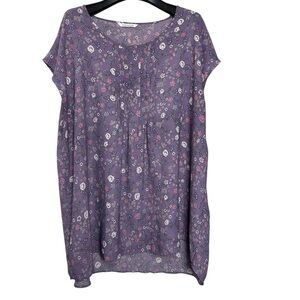 Penningtons women’s blouse floral lilac lightweight high‎ low tunic short sleeve